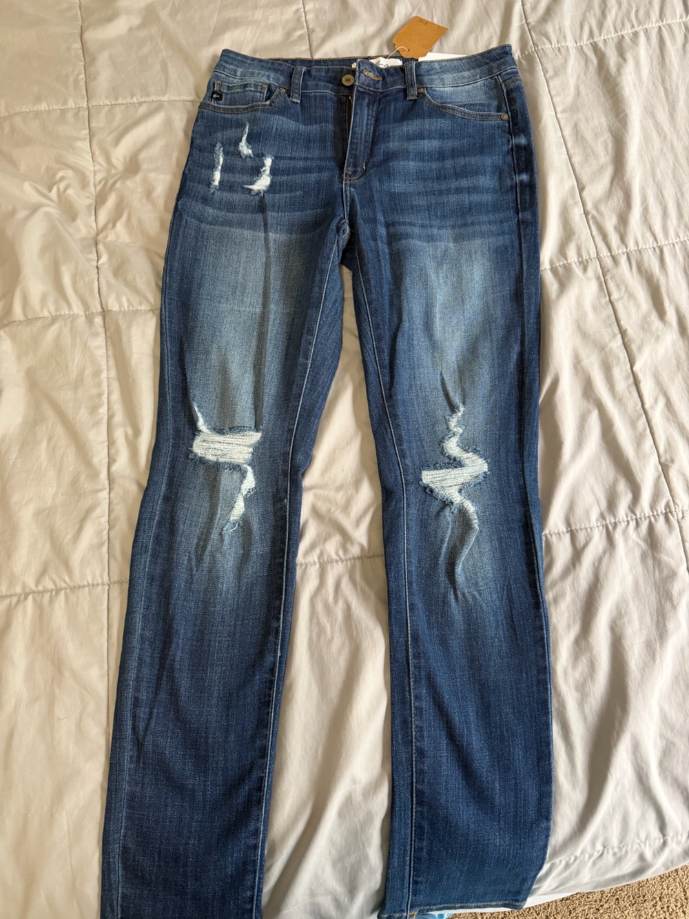 Dark Wash Distressed Skinny Jeans - Blue